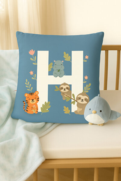 ALAMODECOR Момчешка стая Двустранен дигитален печат Синьо H Буква Единична калъфка за възглавница