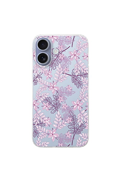 PrintiFy Apple iPhone 17 İle Uyumlu Floral Pudra Baskılı Şeffaf Kılıf
