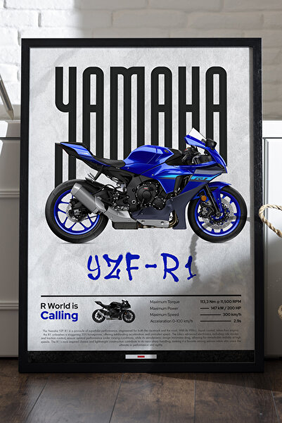Duvarda Yamaha YZF R1 crni poster sa drvenim okvirom, dekorativna zidna umetn...