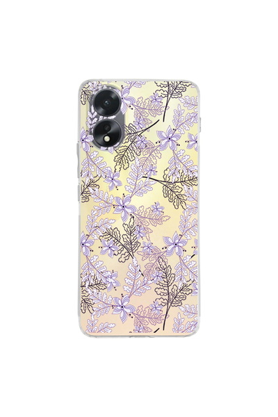 PrintiFy Oppo A38 İle Uyumlu Floral Lila Baskılı Kamera Korumalı Şeffaf Kılıf
