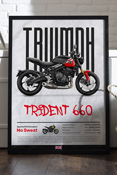 Duvarda Διακοσμητικός πίνακας τοίχου μοτοσικλέτας Triumph Trident με μαύρο ξύ...