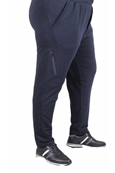 MocGrande Large Size Classic Sweatpants with Cross Zipper 25500 Navy Blue