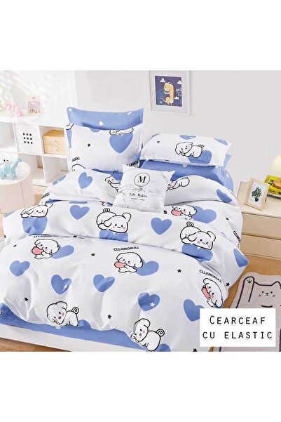 Patul Lenjerie Bumbac Finet cu 2 Fețe, Cearceaf elastic 140x200, 4 Piese