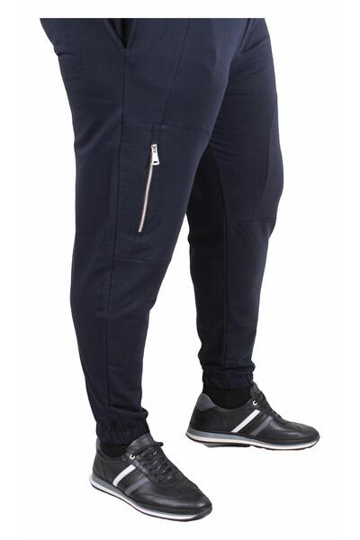 MocGrande Large Size Classic Sweatpants with Vertical Zipper 25501 Navy Blue