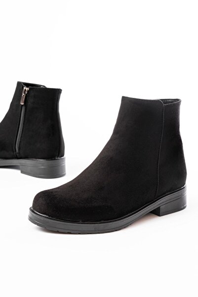 Mida Shoes 165-204 Siyah Süet Fermuarlı Günlük Kadın Bot