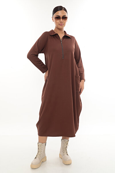 THE CABIN Plus Size Zippered Long Dress – Zippered, Comfortable, and Casual Chic Design