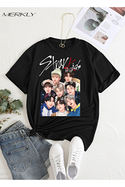 barsdepo Stray Kids Printed T-Shirt, Oversize Unisex Black T-Shirt Kids / Adult