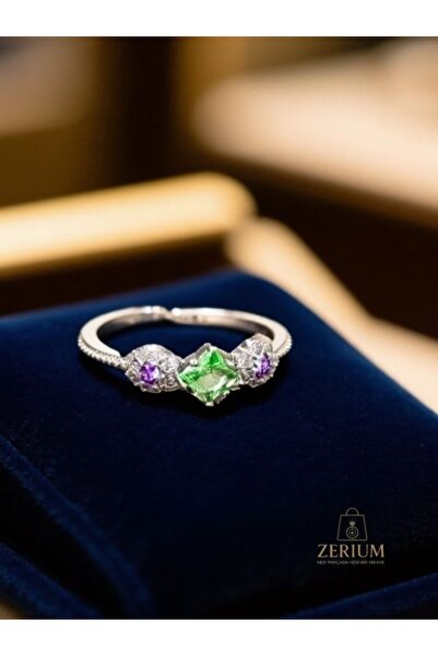 ZERİUM Silver Three Stone Flower Detailed Adjustable Ring