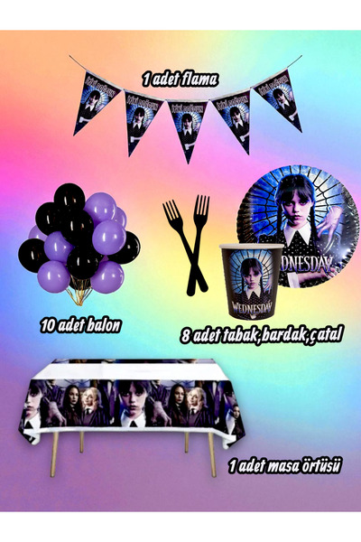 partylady مجموعة صغيرة بتصميم الأربعاء تتسع لـ 8 أشخاص - لحفلات أعياد الميلاد...