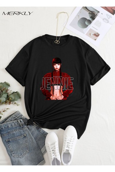 barsdepo Jennie Printed T-Shirt, Oversize Unisex Black T-Shirt Kids / Adult