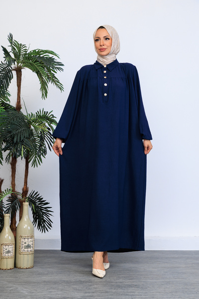 OKTAYUSTA COLLECTİON Mevlana Dress with Half Button Front Shirt Collar Robe
