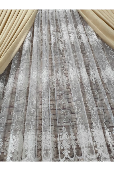 MİR BRODE TÜL AGRI GRMAJLI ÇOK DESENLİ 1/3 SIK PİLELİ YIKANABİLİR RENK EKRU