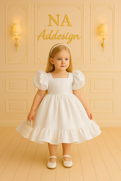 NA ADDESIGN Girls' Satin Balloon Sleeve Pearls Princess Dress – 5 Color Options