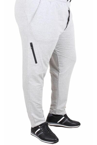 MocGrande Large Size Classic Sweatpants with Cross Zipper 25500 Gray Melange