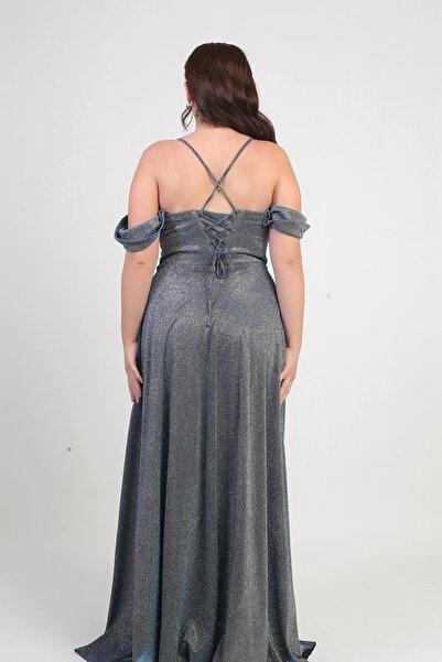 By Saygı Women's Rope Strap Lace-Up Back Chest Draped Lined Underwire Plus Size Glitter Dress