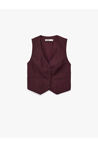 Koton Modal Fabric Lined Buttoned Pocketed Crop Blazer Vest