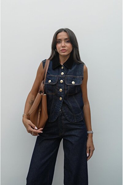 Havoş Dark Navy Velvet Collar Detailed Vest Pants Set