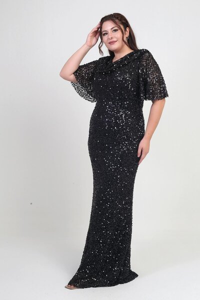 By Saygı Γυναικείο φόρεμα με κοντό μανίκι με γιακά με παγιέτες με επένδυση από λύκρα