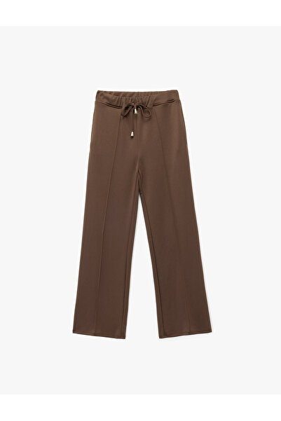 Koton Beli Bağcıklı Cepli Nervür Detaylı Modal Kumaş Düz Bol Paça Eşofman Altı