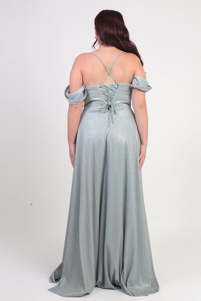 By Saygı Women's Rope Strap Lace-Up Back Chest Draped Lined Underwire Plus Size Glitter Dress