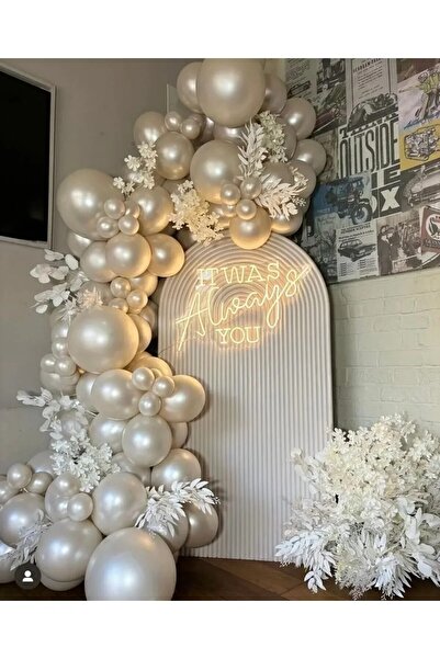 Ezgi Party Store 100Pcs Metallic White Balloon Party Set Birthday Concept