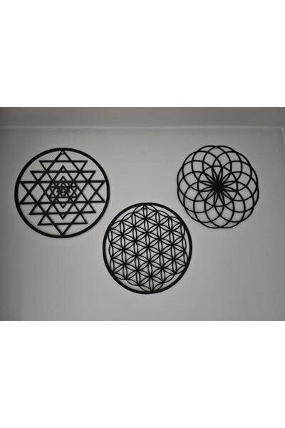 NETWORK ART Floarea vieții din lemn Sri Yantra Torus Nefesi pictură decorativă triplă ornament de perete cadou pentru acasă set de 3 20 C