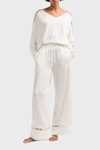 Emporio Armani Relaxed Fit Wide Leg Logo Lace Pants Trousers Ew000790 Af12188 U1131