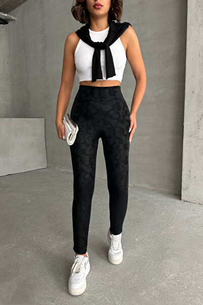 bacc Women's black camouflage patterned leggings bchn-2526638