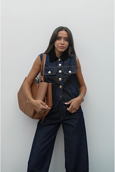 Havoş Dark Navy Velvet Collar Detailed Vest Pants Set