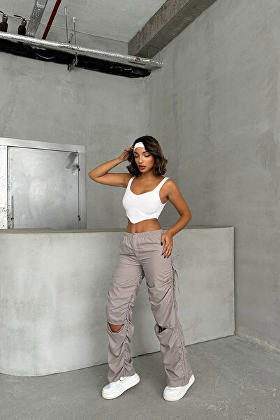 bacc Gray String Slit Parachute Fabric Design Jogger Pants Bchn-25W26704