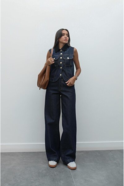 Havoş Dark Navy Velvet Collar Detailed Vest Pants Set