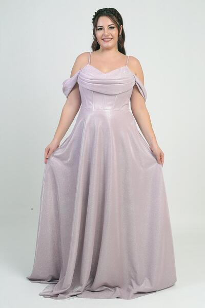 By Saygı Women's Rope Strap Lace-Up Back Chest Draped Lined Underwire Plus Size Glitter Dress