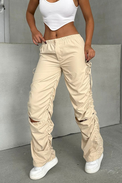 bacc Beige Dizi Slit Parachute Fabric Design Jogger Pants Bchn-25W26704