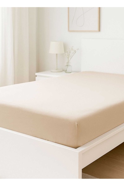 merland benvecocuk Single Flat Combed 100% Cotton Fitted Sheet 100X200 cm Newsheet Beige