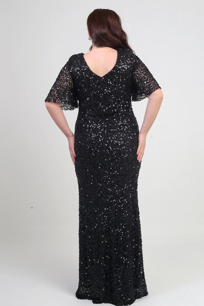 By Saygı Γυναικείο φόρεμα με κοντό μανίκι με γιακά με παγιέτες με επένδυση από λύκρα