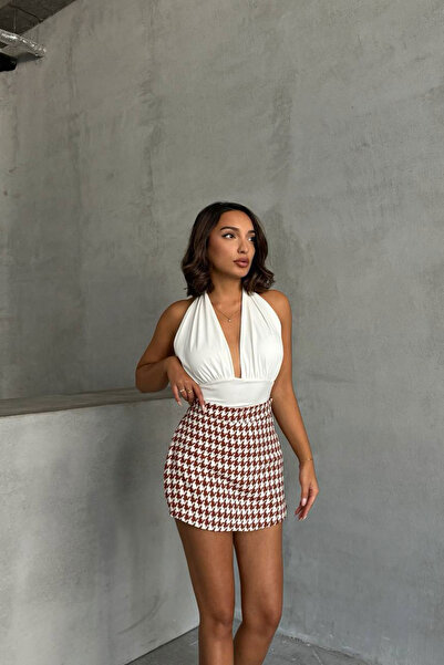 bacc Burgundy Covered Houndstooth Patterned Shorts Skirt Bchn-2526218