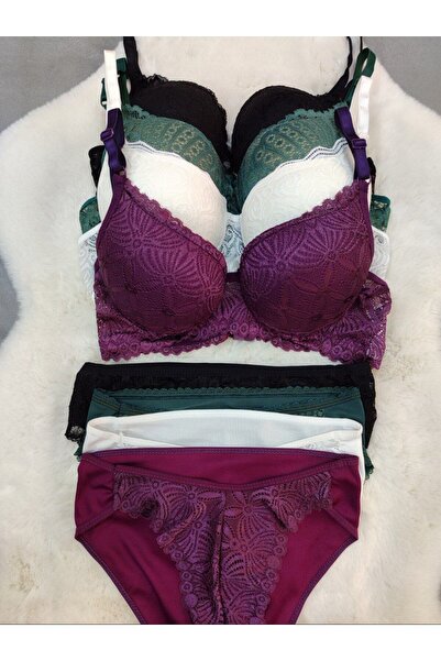 Love Angels Lace Detailed Padded Underwire Bra Panty Set Four-Piece Set - Lingerie Set