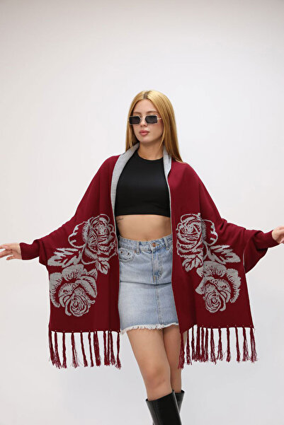 bacc شال تريكو نسائي بنقشة بوردو BCES-252003