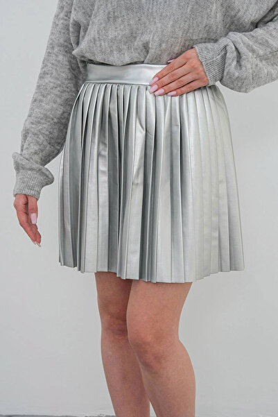 bacc Fustă gri plisată cu talie înaltă pentru femei BCHN-25261564