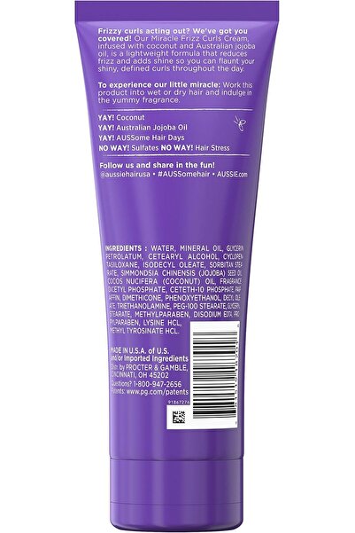 Aussie Miracle Curls Frizz-Taming Cream 6.8 oz (Coconut & Jojoba Oil)
