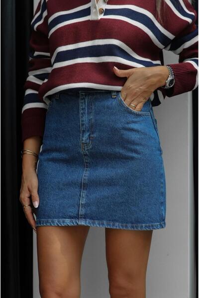 Havoş Light Blue Short Denim Skirt