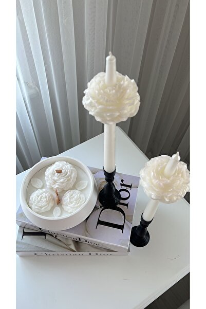 magnocandles Σετ τριών τριαντάφυλλων παιώνιες με μπολ και 2 κεριά παιώνιας σε...