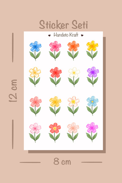 Handeto Kraft Çiçek Sticker, Planner Etiket, Çıkartma, Scrapbook, Journal Sti...