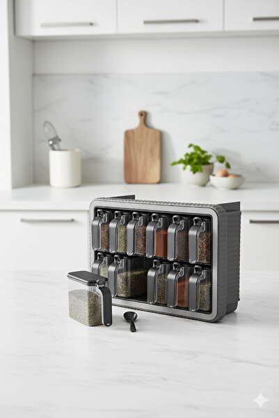 EVONİTA 12-Piece Self-Adhesive Spice Rack Set with Stands, Spoon Holders, and...