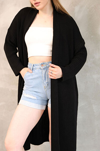 bacc Cardigan tricotat lung, negru, pentru femei, BCES-252037