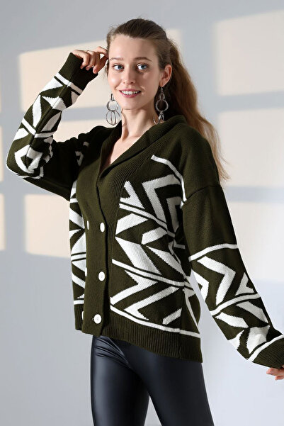 bacc Cardigan tricotat kaki cu două nasturi și model detaliat pentru femei BC...