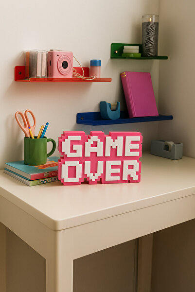 Home Retro Game Over Kabartmalı Dekoratif Obje - Pembe | Masaüstü ve Duvar Sü...