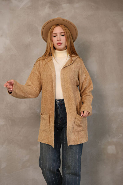 bacc Cardigan tricotat cu textură moale, cu glugă și buzunare duble, model bi...