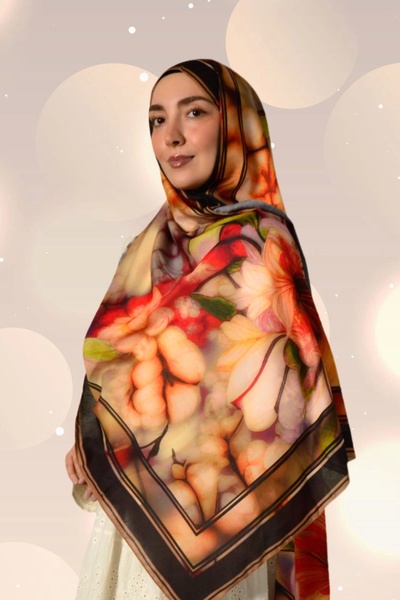 Noorella Scarf - Luma Soyut Desenli Şal - Kırmızı