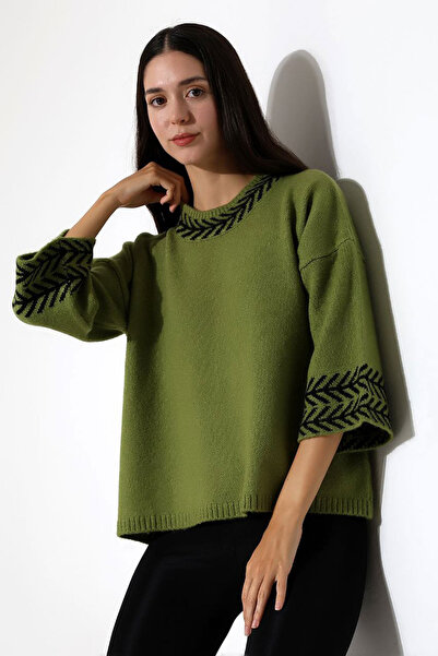 bacc Γυναικείο πλεκτό πουλόβερ σε λαδί χρώμα με στρογγυλή λαιμόκοψη BCES-252038